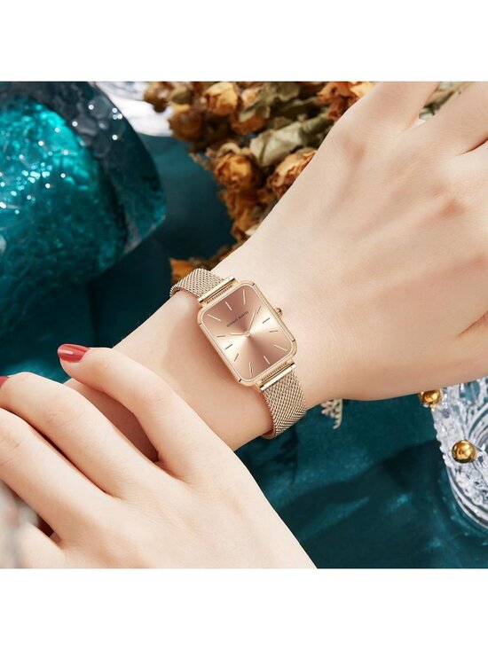 Women\'s Rose Gold Analog Quartz Stainless Steel Vintage Rectangular Luxury Watch main image 5